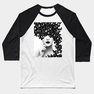 Woman, Girl, Butterflies, Lips print, Fashion art, Fashion print, Scandinavian art, Modern art, Wall art, Print, Minimalistic, Modern Baseball T-Shirt